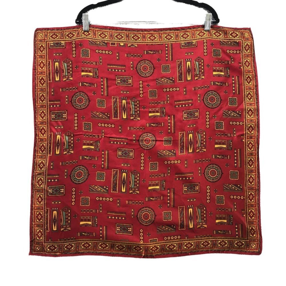 Vintage Lightweight Square Scarf Red Silky Tapestry Gentleman Scholar Elegant